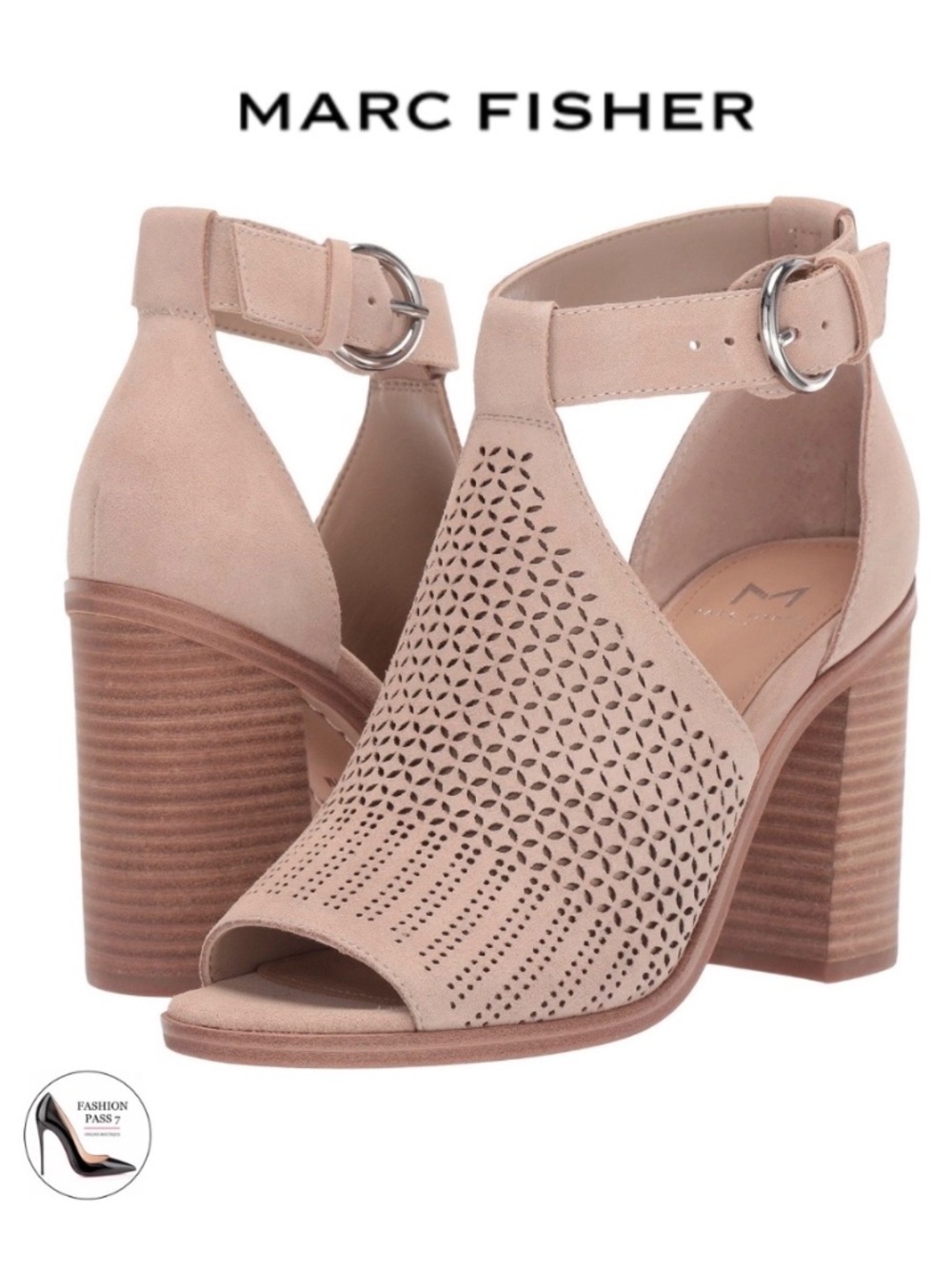Marc Fisher Vixen Ankle Strap Sandals Pinky Natural Suede Block Heel Pumps 6.5